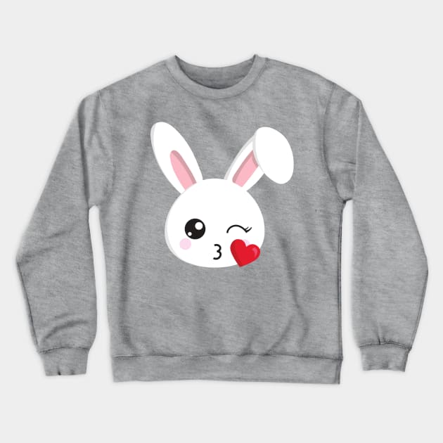 Cute Bunny, Little Bunny, White Bunny, Heart, Kiss Crewneck Sweatshirt by Jelena Dunčević